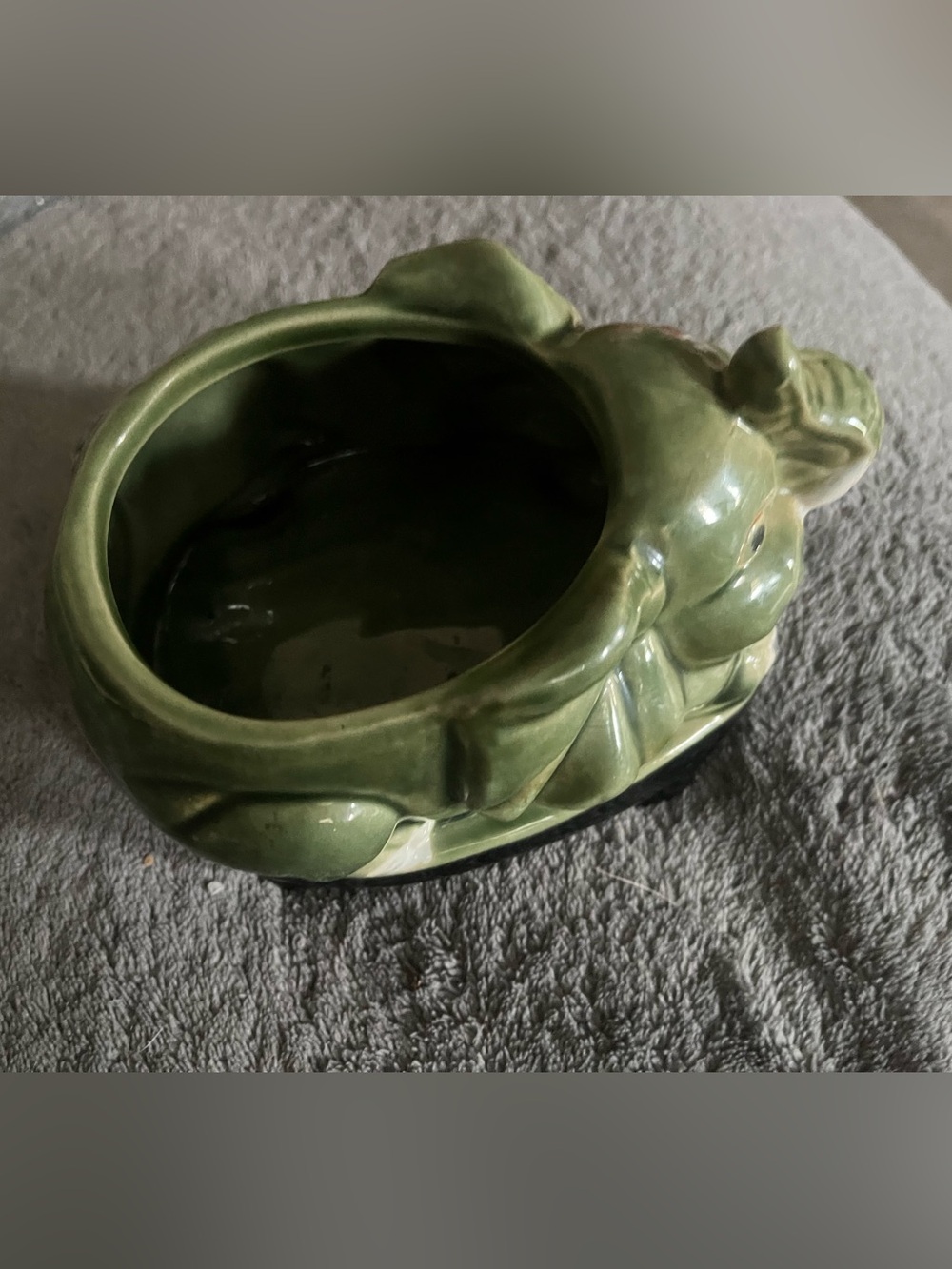 Vintage Green Ceramic Elephant Planter